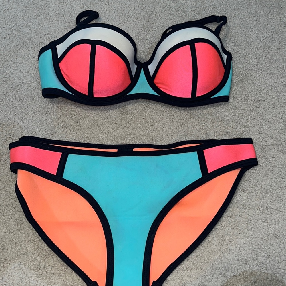 Triangl swimsuit teal and hot pink